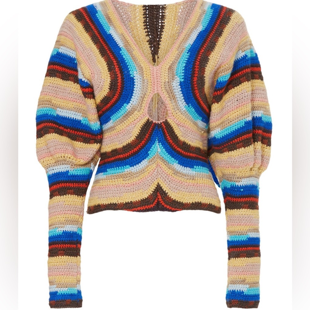 Sea New York Olina Ombre Rainbow Knit Sweater Top Crochet Wool Balloon Sleeve